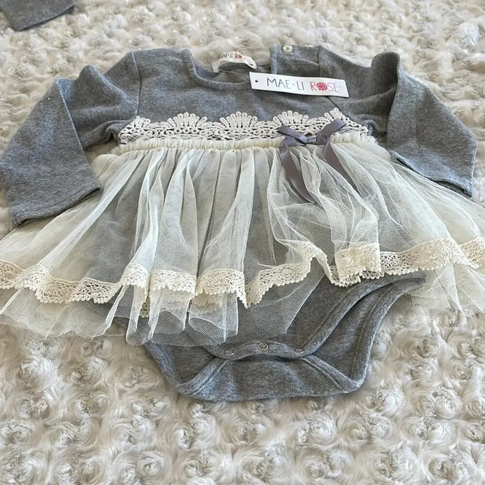 MAE. LI ROSE Baby Party/ Holidays Dress Gray Beige Size 9-12 Months. NWT
